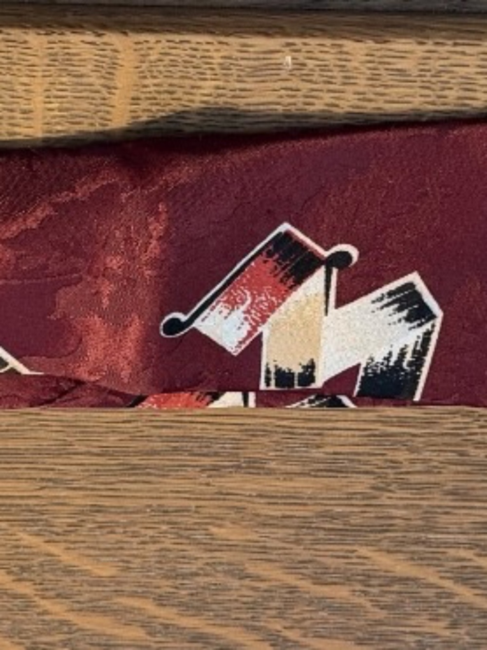Vintage Legath Cravat Tie, Geometric, Burgundy, Yellow, Red, Cream